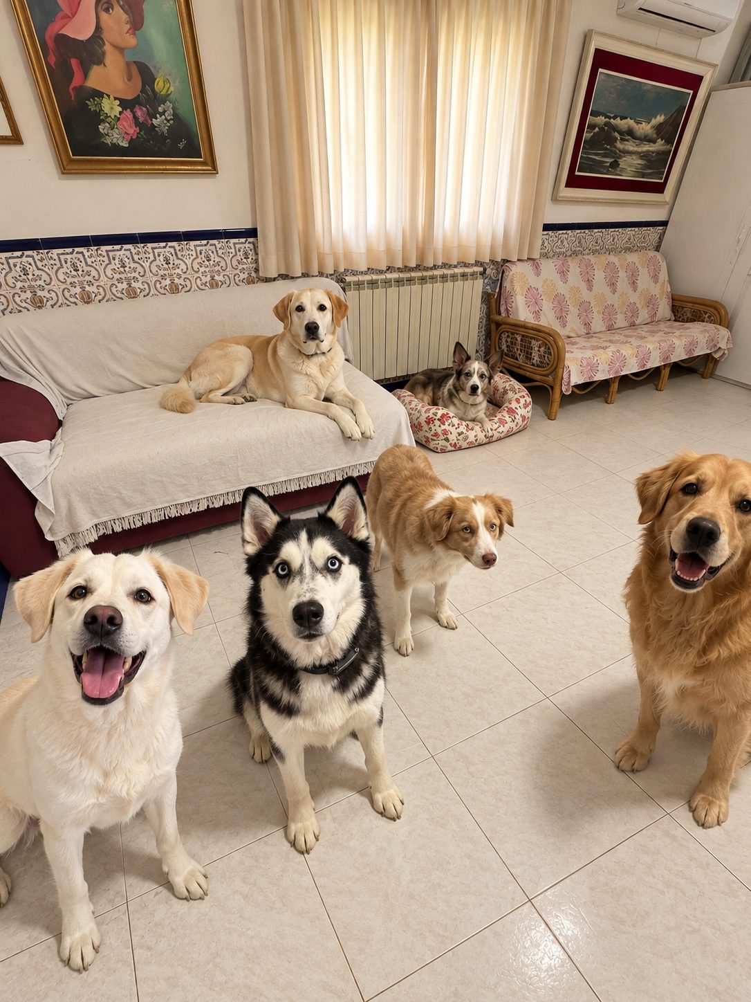 Perros descansando juntos en la sala interior